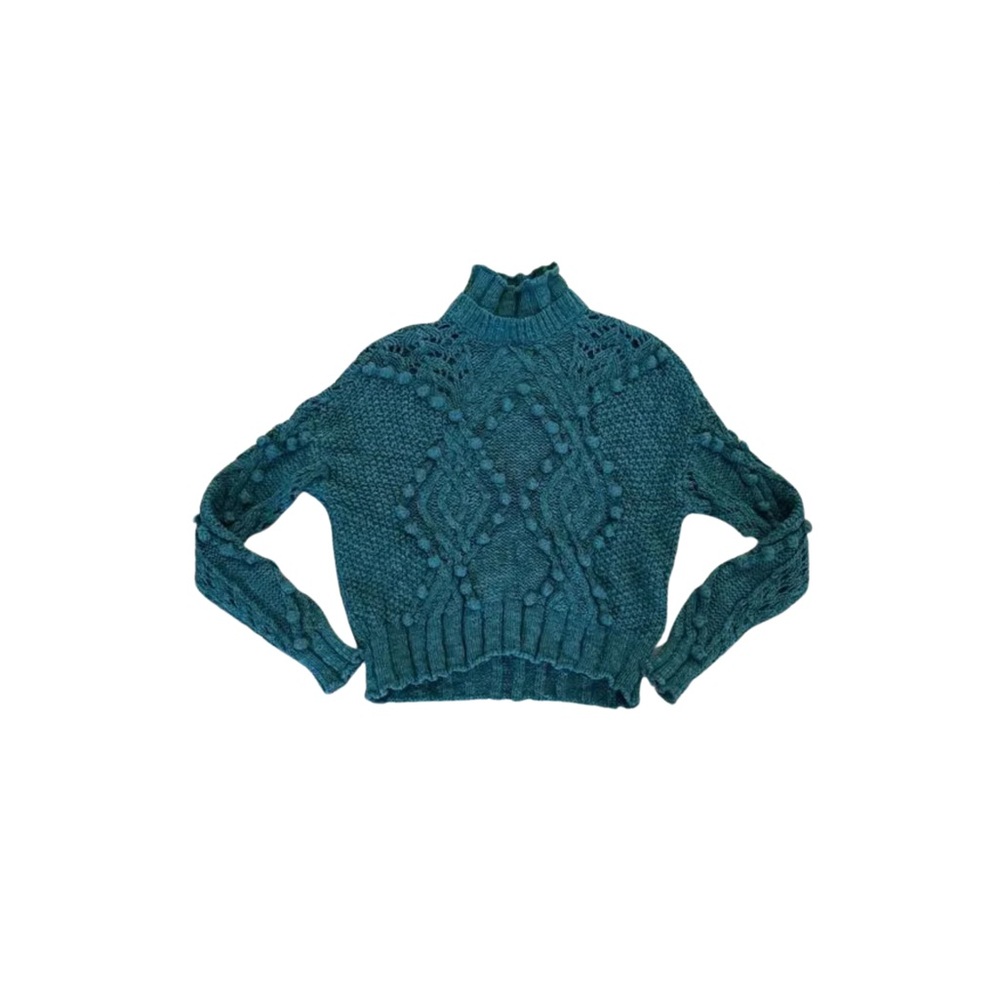 Lovers + Friends - Daybreak Cable Knit Pom Pom Sweater in Green